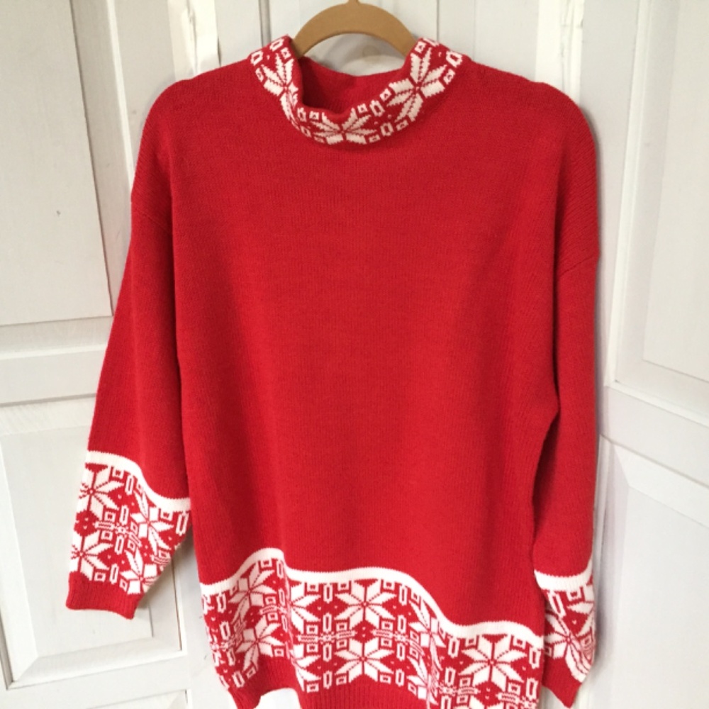 Red Snowflake Women's Sweater - Picture 10 of 15